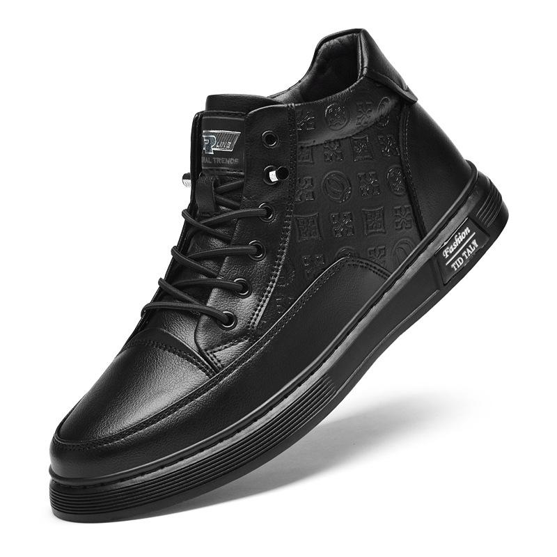 Autumn high-top men's shoes trend side zipper casual leather shoes men's fashion board shoes men's sports trendy shoes