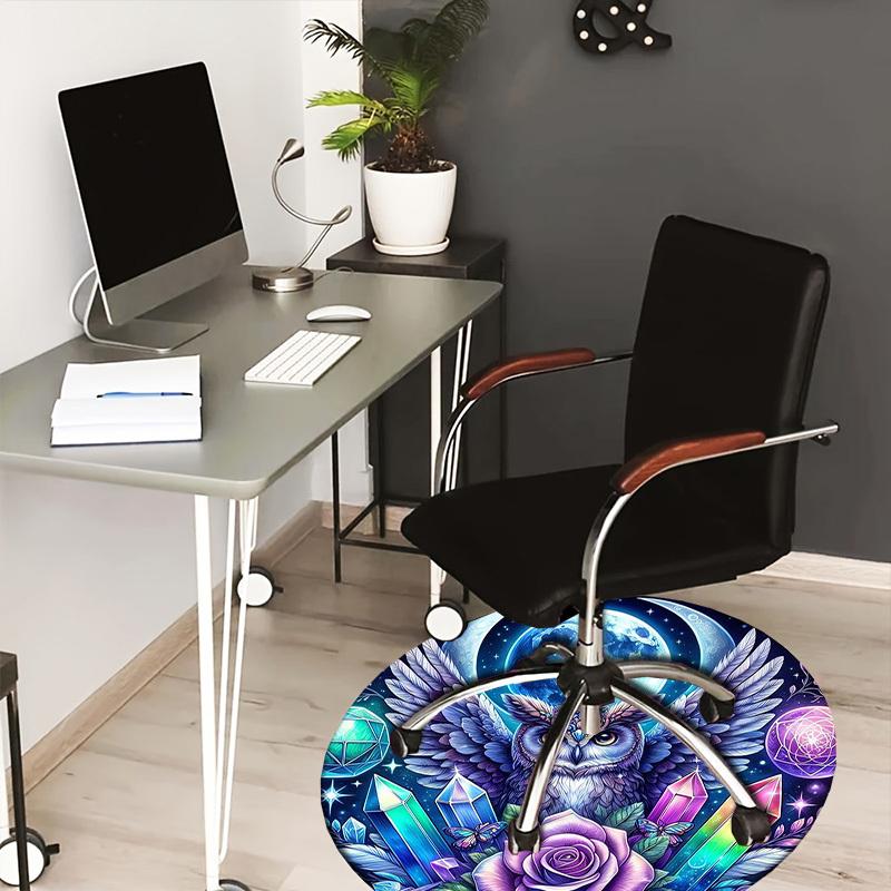 

1pc Office Carpet Chair Mats Enchanted Moonlit Owl with Crystals and Rose Perfect for Decorating Office Chairs, Living Rooms, Or Bedrooms 80cm