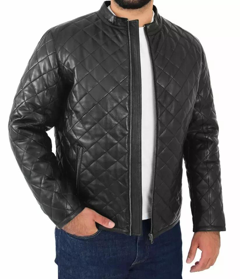 Herren Schwarze Echte Weiche Leder Handgemachte Stilvolle Jacke Echtes Lammfell Biker