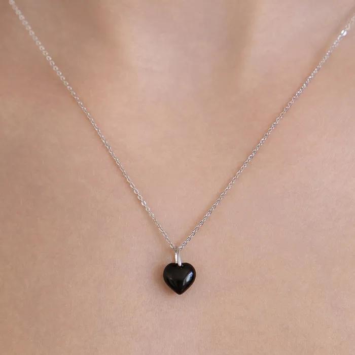(Silver 925) Volume Stone Heart Necklace NZ2532