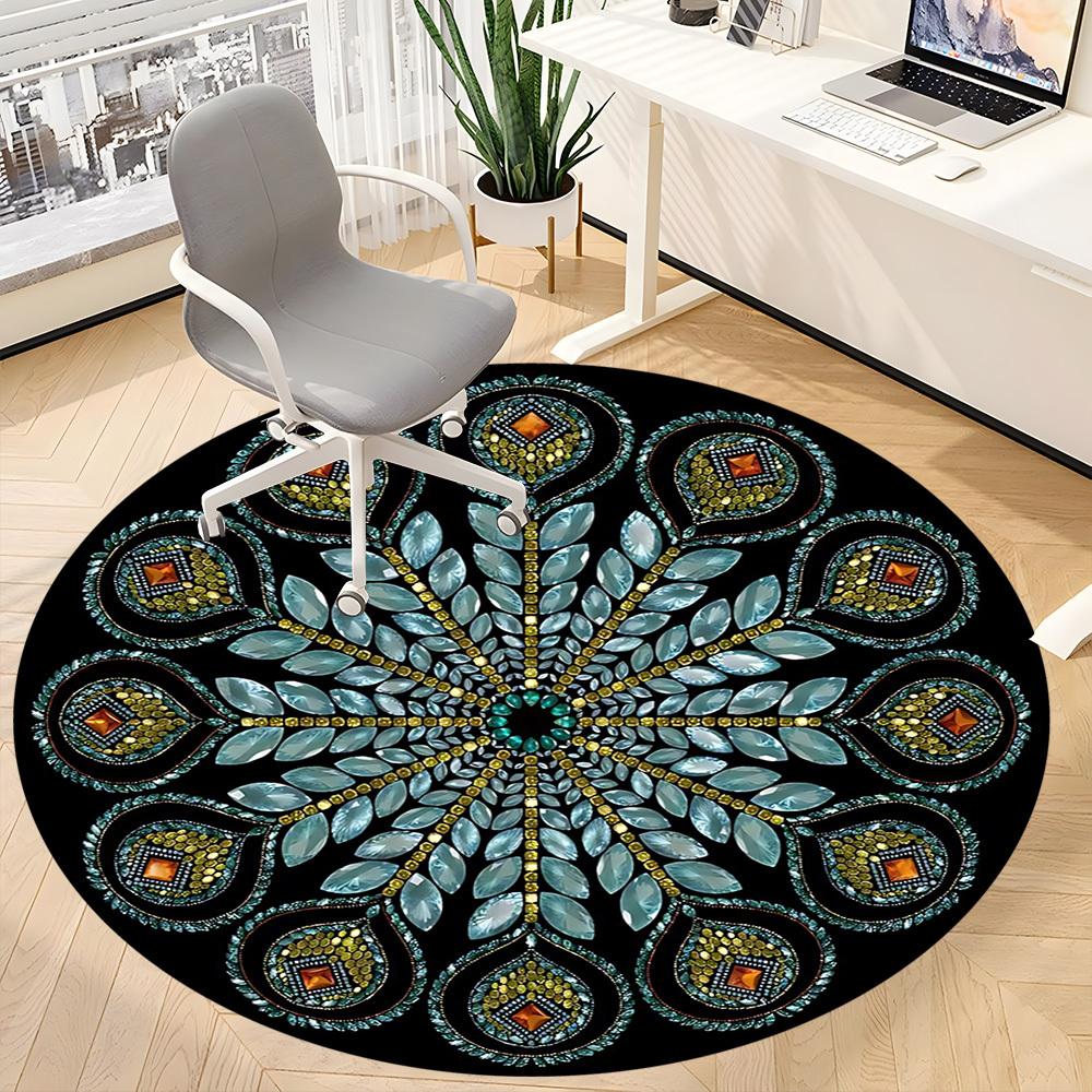 1PC Crystal Mandala Chair Carpet for Office Non-Slip, Lightweight, Machine Washable Rug for Office, Sleeping, Room - Holiday DecorPolyester