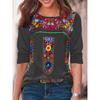 Spring Autumn Women's T-shirt Bohemian Print Long Sleeved T-shirt for Women Nation Print T-shirt Casual Pullover Plus Size Women Clothing