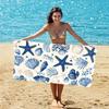 Navy Blue Seashell and Starfish Print Beach Towel Nautical Ocean Design Towel for Summer Beach Trips and Outdoor Activities