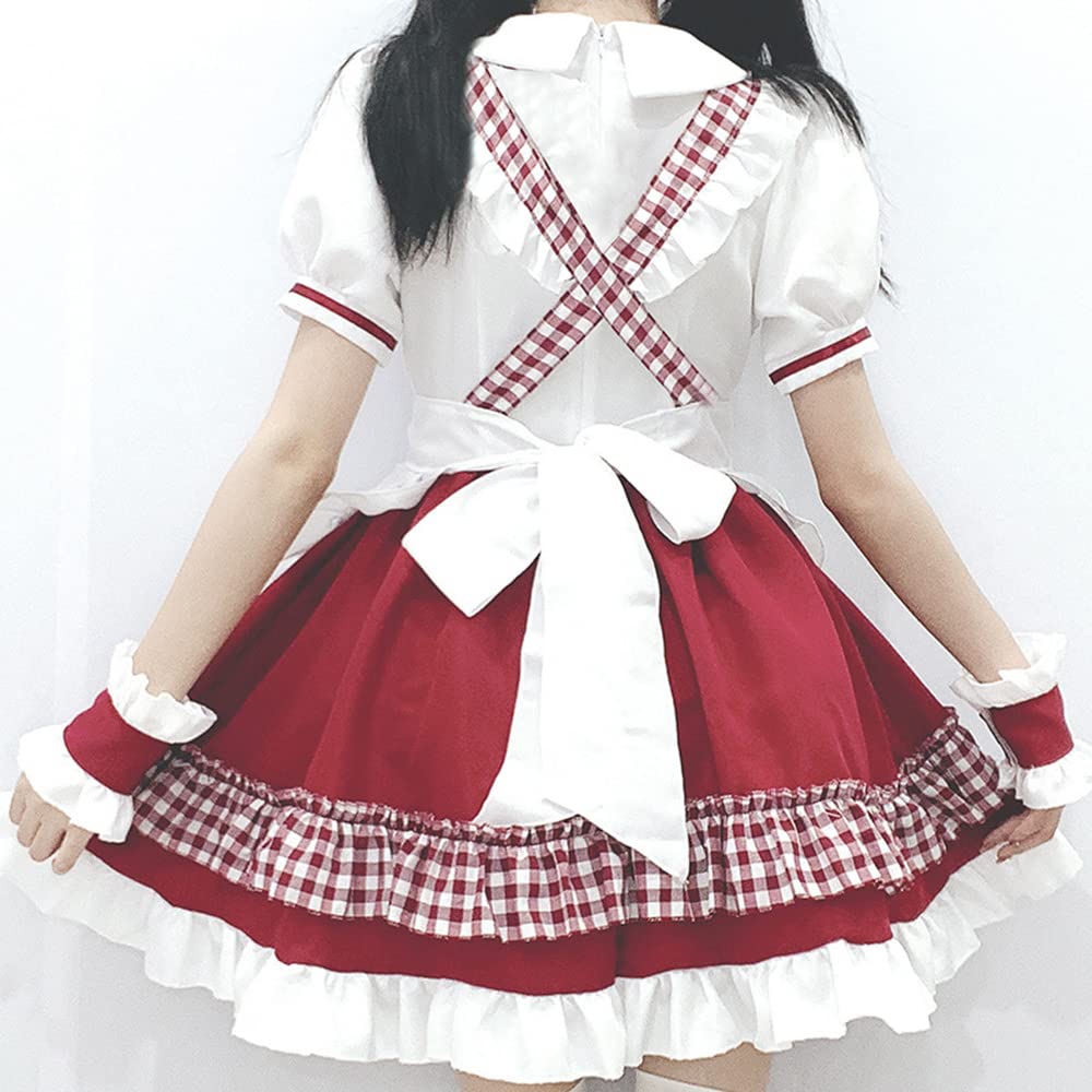 Plaid Maid Red and with Sexy and Cute Adult Dress with Socks [RPFLQ] Outfit, Black, Bow, Christmas, Cosplay, Halloween, Women's, Apron, Headband,