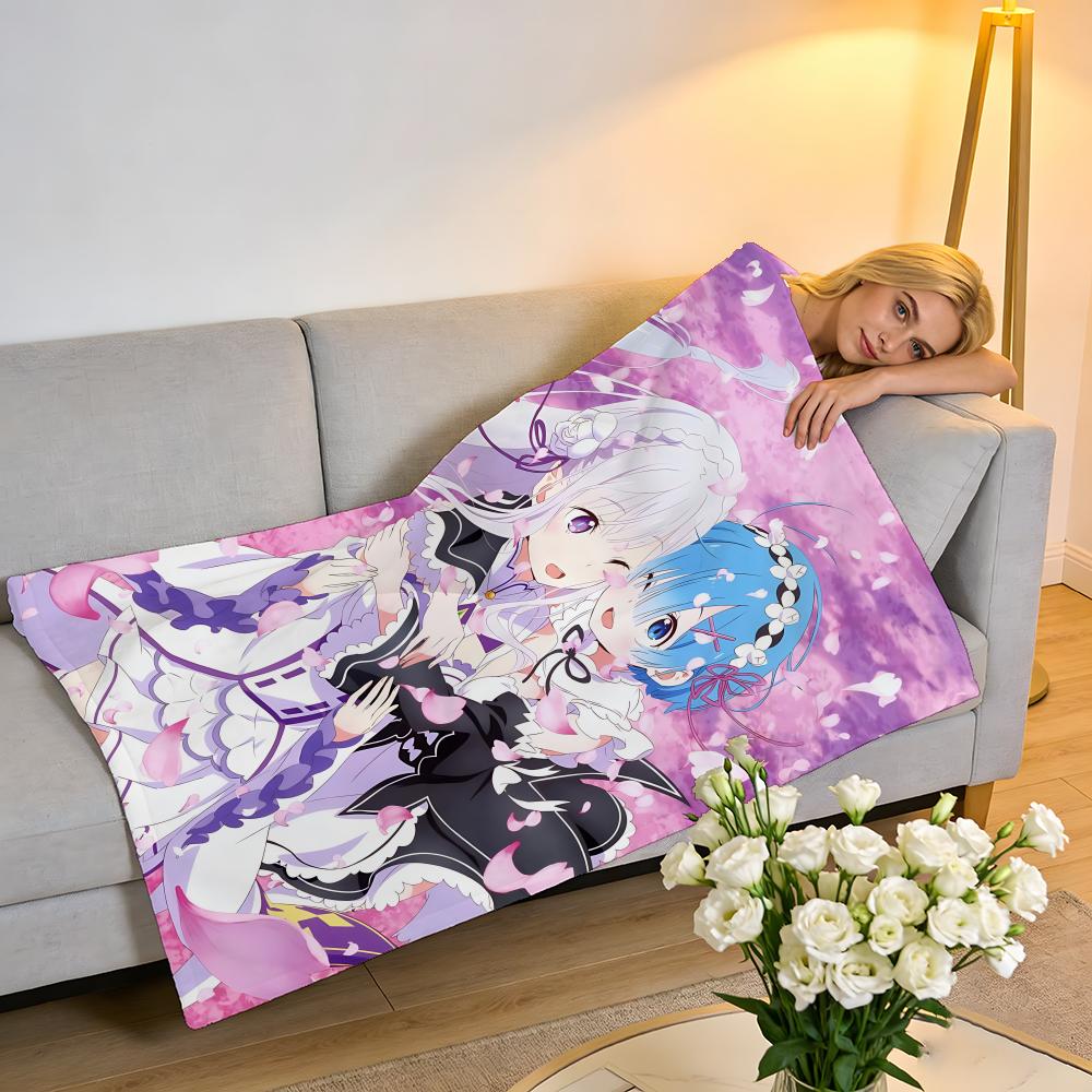 Throw High-Density Short Plush Blanket For Sofa Nap Air-Conditioned Room Soft Skin-Friendly ReZero Anime