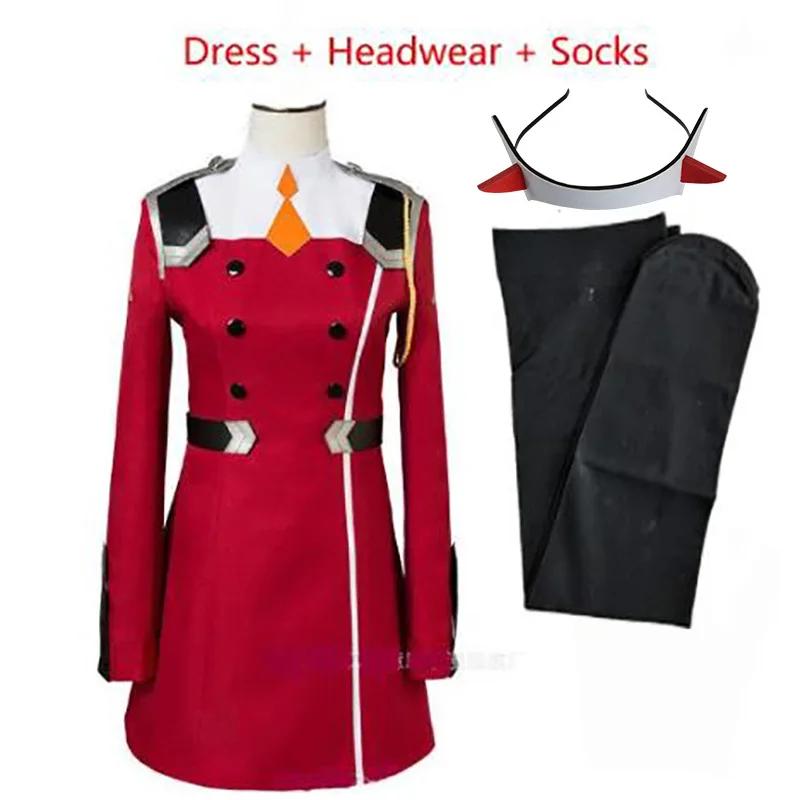 02 Zero Two Cosplay Costume DARLING in the FRANXX Cosplay 02 Dress Uniform Suits Headwear Wig Women Halloween Costume Dress