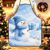 1pc Holiday Christmas Snowman 2D Printed Apron, Adjustable Waistband Polyester Kitchen Apron, Size 52cm X 73cm, Winter Holiday Themed Kitchenware, Sui