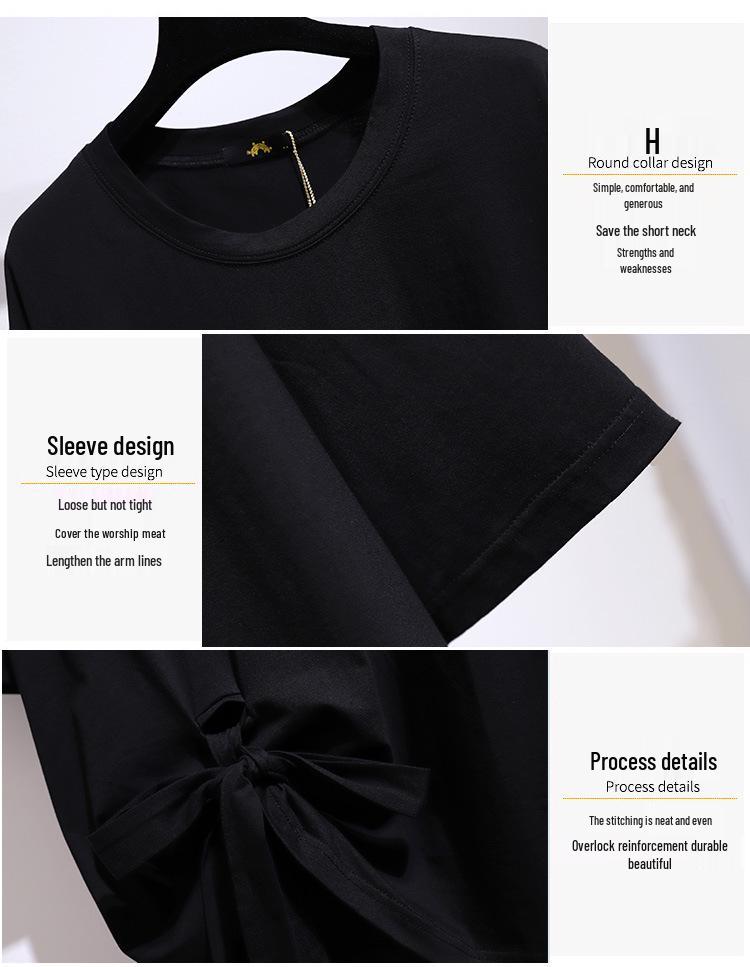 Plus Size Lace-Up Bow T-Shirt for Women - 2024 Summer Slimming Casual Top