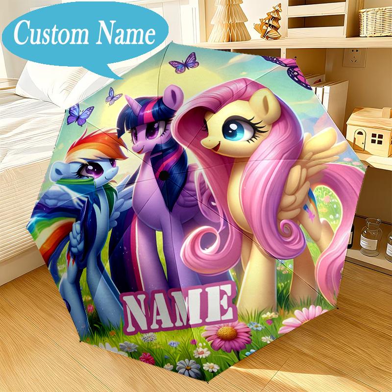 Custom Name Rainbow Unicorn Umbrella Folding Umbrella, Automatic Umbrella 8-Frame for Travel, Casual Lightweight Birthday Christmas gift