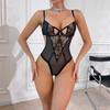 Body Sexy en Dentelle et Satin pour Femmes Maille Transparente Découpes Corset à Nouer Lingerie Jeu de Rôle Fête