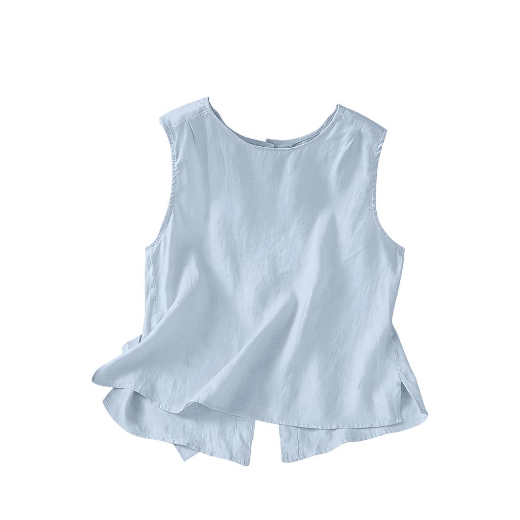 Women's Button-down Round Neck Linen Sleeveless Vest With Two-way Design