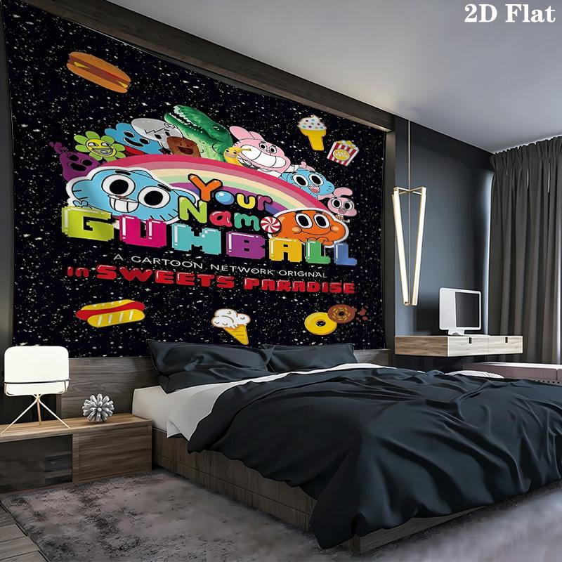 Cartoon Characters Collage Custom Name Wall Tapestry Aesthetic Wall Hanging Printed Fabric Blanket Decorative Tapestries for Bedroom Living Room Home