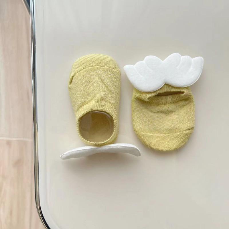 Chaussettes Ailes d'Ange pour Bébés Garçons Coton Élastique Couleur Unie Chaussettes Nouveau-nés Filles Printemps Été Antidérapantes Sol Coupe Basse pour
