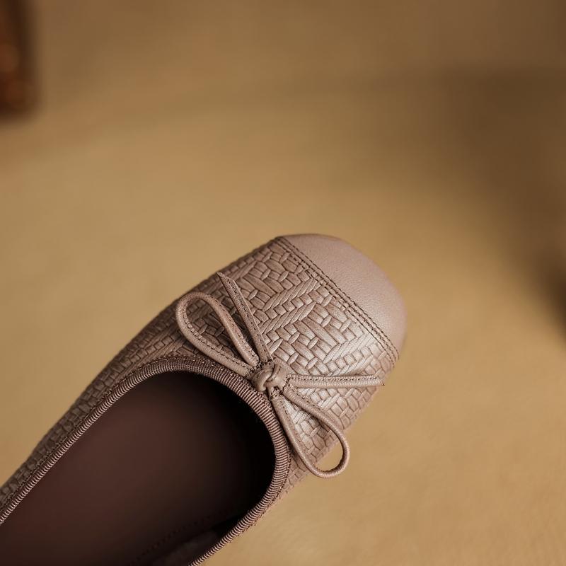 Fashion Women's New Genuine Leather Sheepskin Woven Small Fragrant Butterfly Bow Comfortable and Soft Low Order Shoes Ballet Dance Shoes