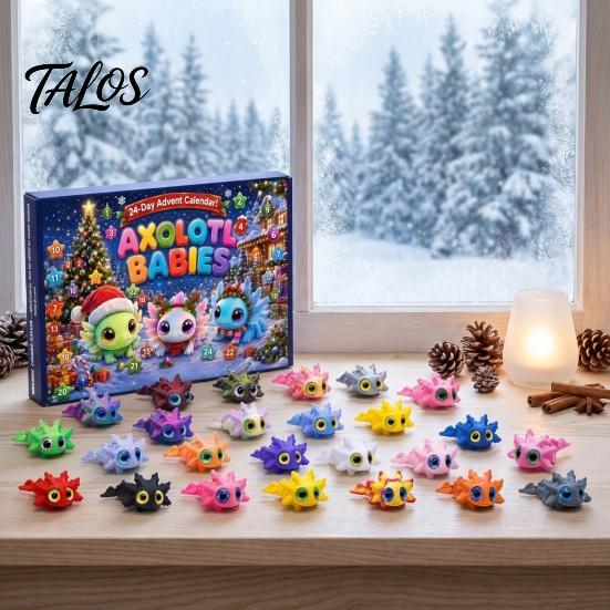 Boîtes de Fête Calendrier de l'Avent Axolotl 2026, Jouets Articulés Flexibles Imprimés en 3D, 24 Jours Jouets Salamandre Collectionnables Compte à Rebours de Noël avec Figurines,