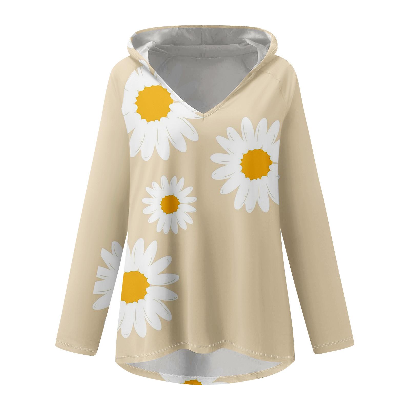 Женские свободные топы с V-образным вырезом и капюшоном с длинными рукавами — фото 3