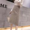 A-line Houndstooth Woolen Skirt - High Waist, Plus Size, Over-the-Knee, Autumn/Winter