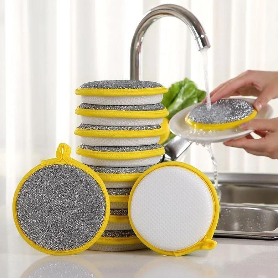 5/10 Pcs Yuanbao Towel Double-sided Circular Dishwashing Sponge Thickened And Absorbent For Household Cleaning