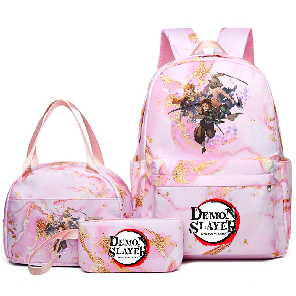 3Pcs/set Demon Slayer Printed Backpack Handbag Pencil Case for Teenager Student Girl Boy Bookbag Schoolbag Women Large Capacity Waterproof Travel Bag