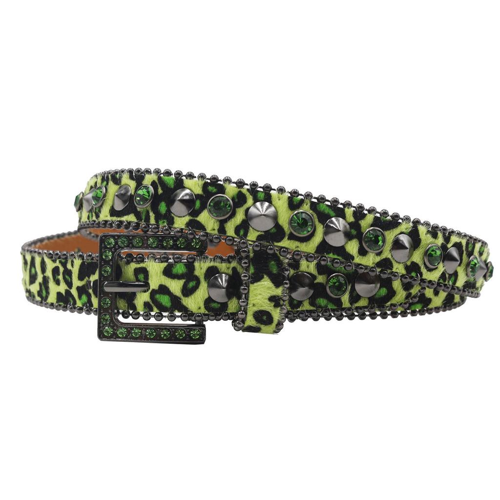 2,3" Brede Damesleren Riem met Luipaardprint en Strass Gesp - Hoge Kwaliteit, Hip Hop-Geïnspireerd Nachtclub Accessoire.