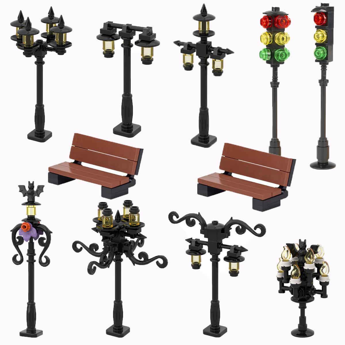 Interesting Toys Light City Series Street Moc Building Blocks Diy Assemble Street Lamp Halloween Bat Lamp Model Parts Bricks Toys