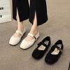 Black Square Head French Retro Xiaoxiang Flat-bottomed Mary Jane Shoes Women's Spring and Autumn New Light Mouth with Skirt Single Shoes