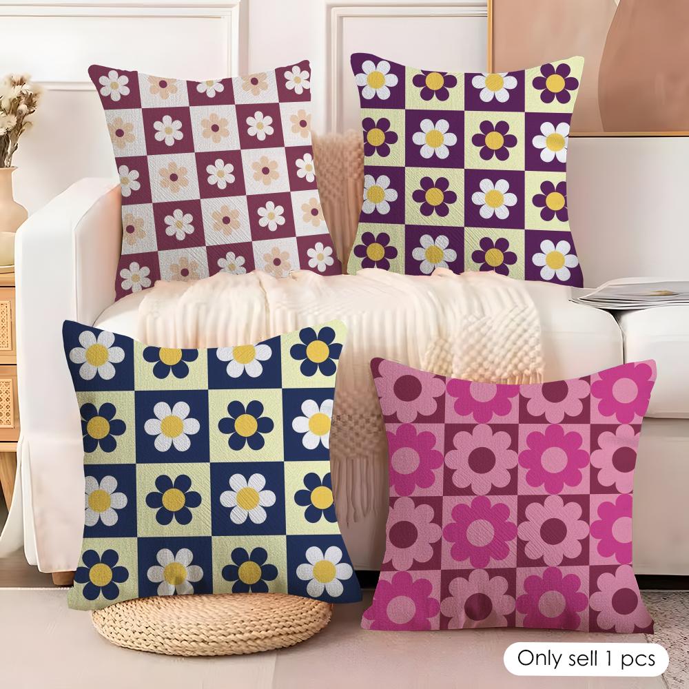 Retro Geometry Floral Cushion Cover Natural Linen Organic Fabric DoubleSided Printing Couch Pillow Covers Home Decor