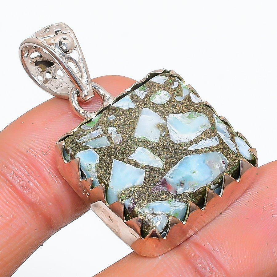

Natural Copper Larimar Gemstone Handmade 925 Sterling Silver Pendant 1.38 G7R18