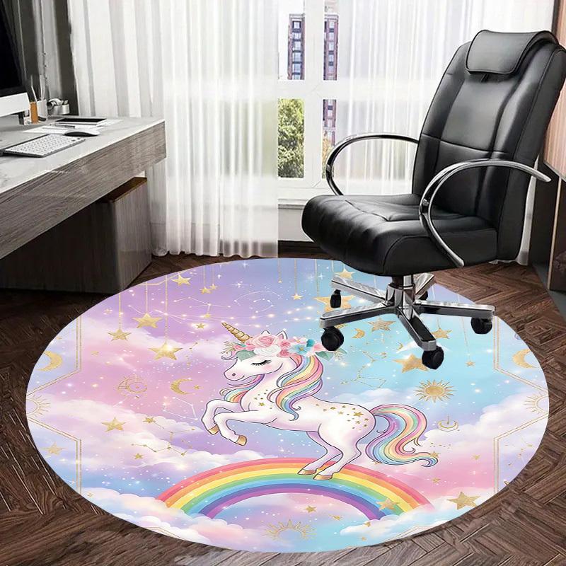 1PC Unicorn Rainbow Non-Slip Floor Round carpet, Office, family, bedroom, Large Area Rug Indoor Rugs, Durable Polyester-L0356