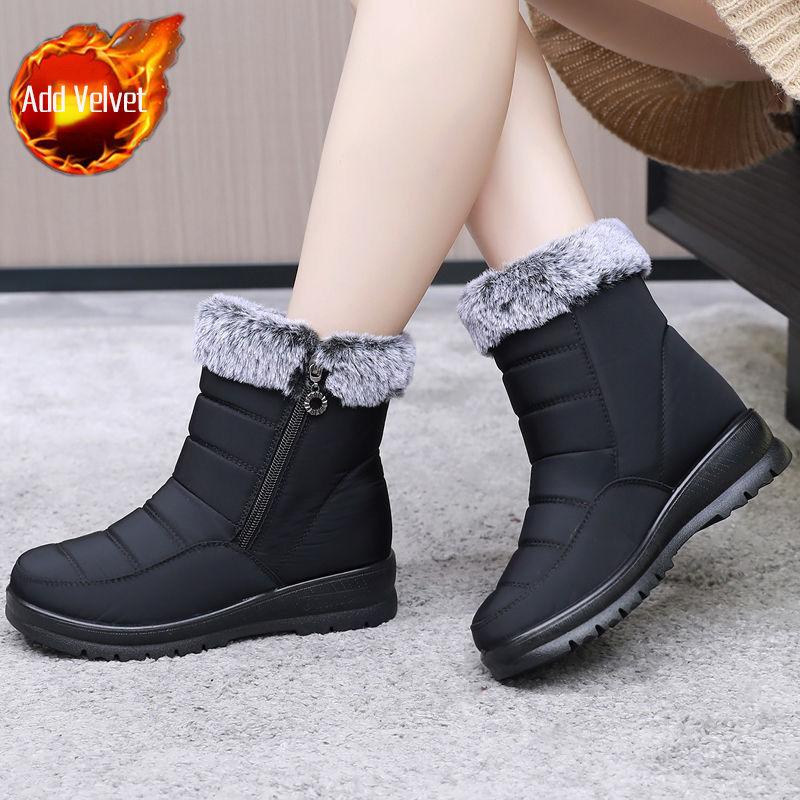 

Модные зимние женские сноубутсы с круглым носком, на массивной подошве, модная женская обувь большого размера, теплые флисовые ботильоны, нескользящие плюшевые теплые ботинки 41