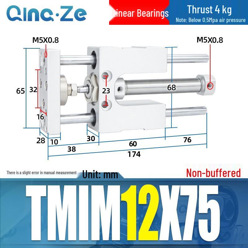 Triple-Rod Cylinder with Guide Bracket and Buffer TMICL/TMICM 12/16/20/25-50/75/100