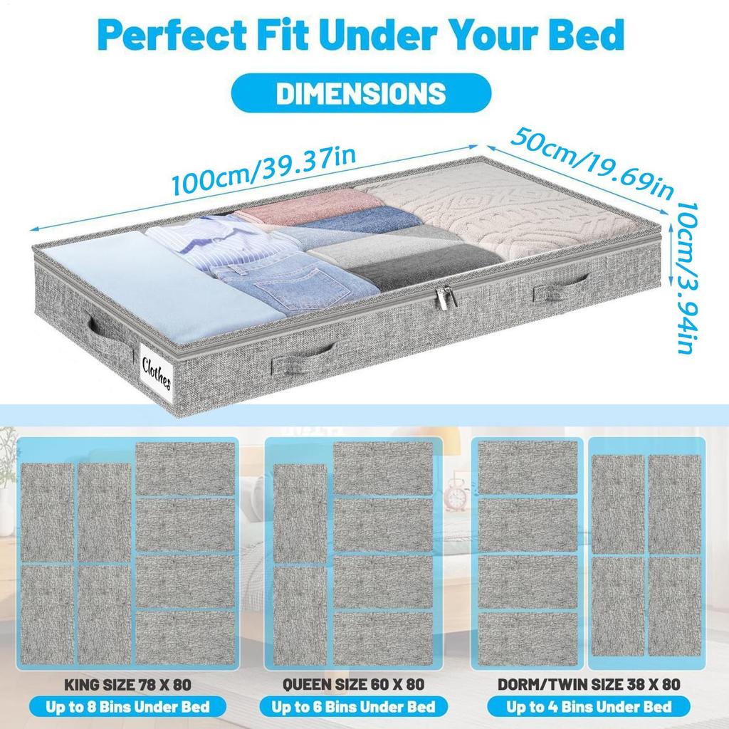 Under Bed Storage Containers Large Capacity Blanket Box Clothes Storage Bins for Bedding Quilt Comforter Sweater Shoes Bedroom
