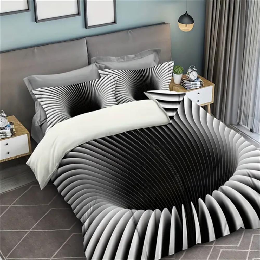 3-Piece Black Hole Print Duvet Cover Set - Soft, Breathable, and Comfortable All-Season Bedding with Zipper Closure and Digital