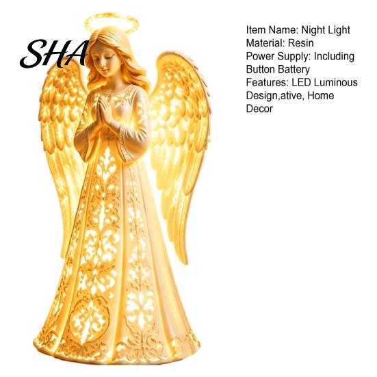 Guardian Angel Home Decor Praying Night Light, Resin Decorative Figurine with Warm LED Lights Indoor Atmosphere Lighting for Decor, Tabletop Ornament