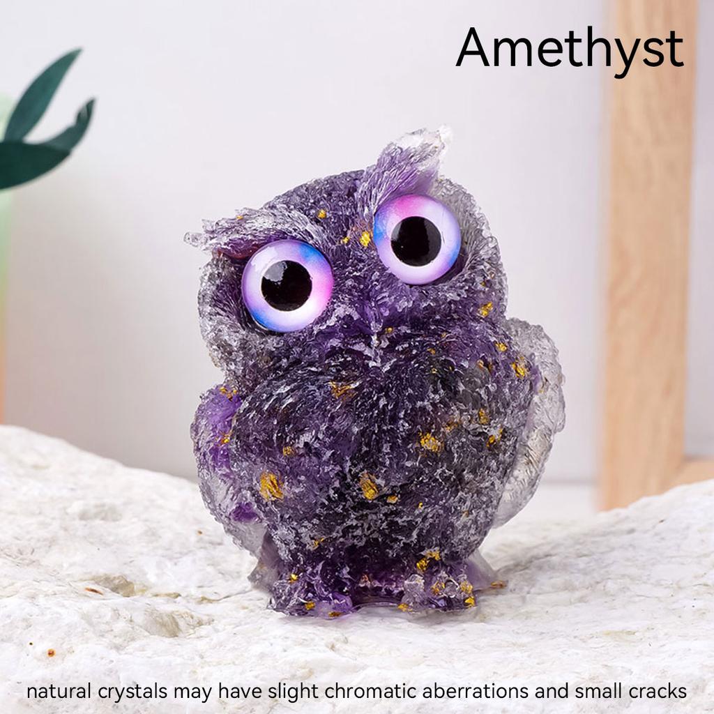Crystal Amethyst Cute Animal Macadam Drip Glue Resin Owl Household Supplies Desktop Ornament