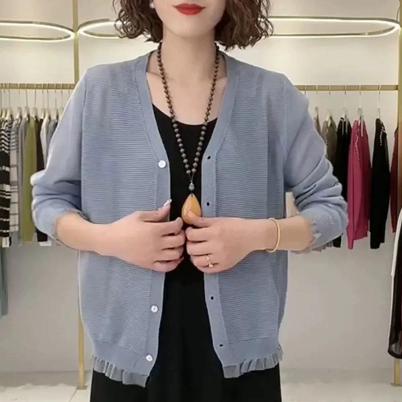 

Women s Early Spring Autumn Coat Sweater Knitted Cardigan Summer Thin Sun Resistant Knitted Top 3XL синій