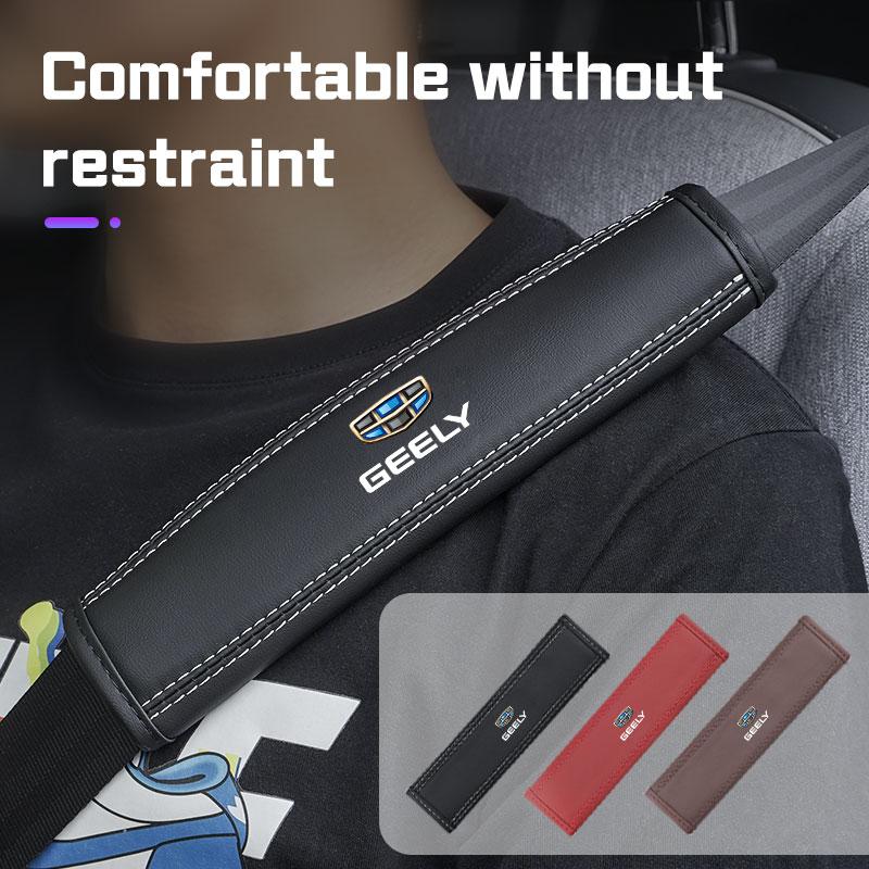 2Pcs Car Seat Belt Nappa Leather Safety Belt Shoulder Covers For Geely Galaxy L7 L6 Boyue Borui Coolray Emgrand GE NL3 EX7 2026