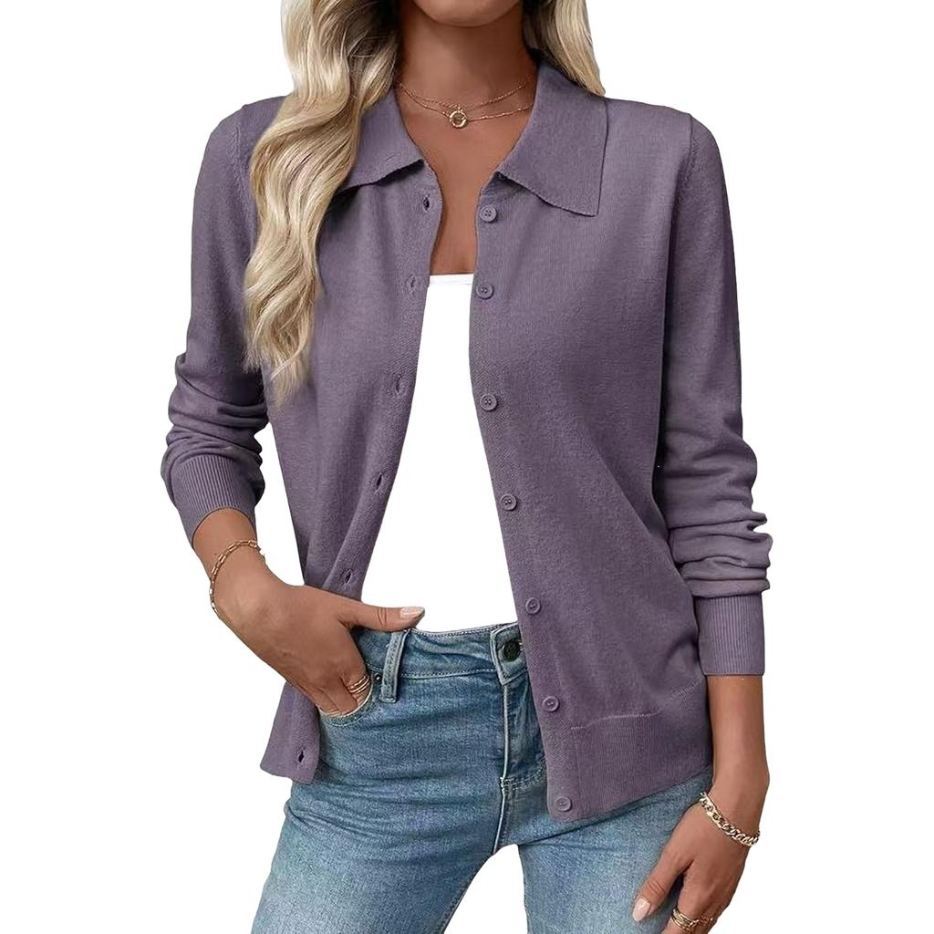 Cardigan da Donna a Manica Lunga con Collo a Revers, Top Versatile Colorato Slim Fit per l'Uso Quotidiano