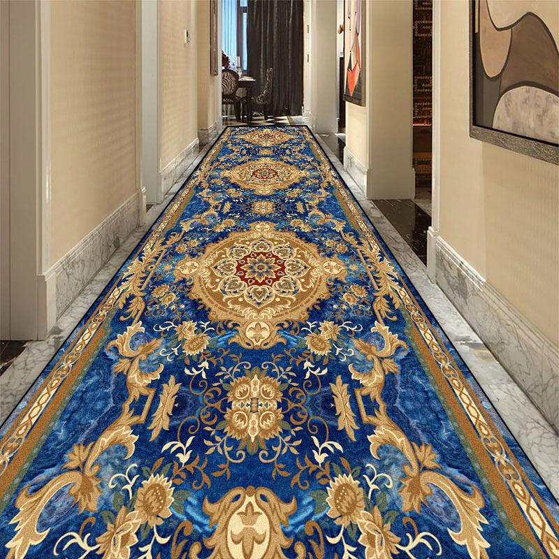 European Luxury Long Corridor Carpet Living Room Decoration High-end Hallway Rug Hotel Aisle Non-slip Floor Mat Customizable