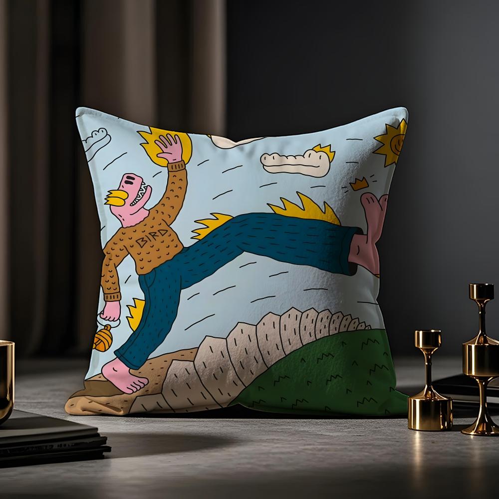 Abstract Style Animal Doodle Cushion Cover Anti-dustmite Pillowcase Invisible Zipper Silky Short Plush Sofa Cushion Cover