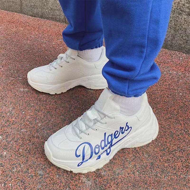 MLB Big Ball Chunky LA Leather Cushioning Slip Resistant Abrasion Resistant Height Increasing Low Top Chunky Sneakers 32SHC2011-07W