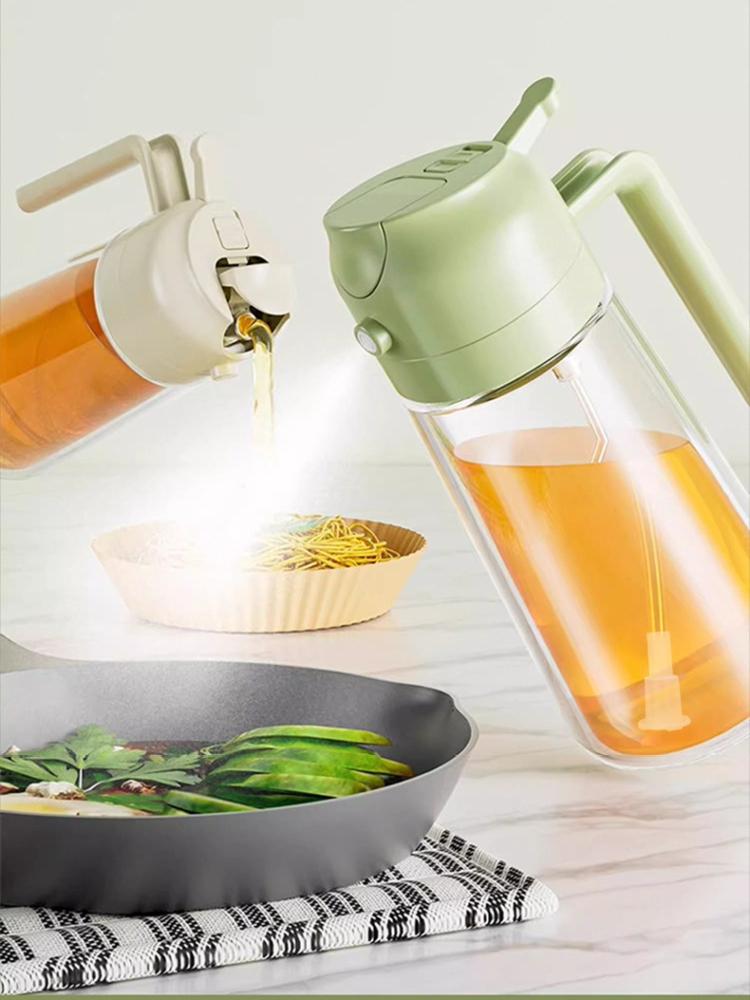 600ml Glass Spray Oil Sprayer Bottle 2 In 1 Spray Oil Dispenser Jar Kitchen BBQ Seasoning Container Dispenser Barbecue Cooking
