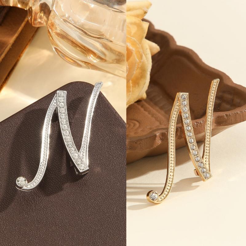 2Pcs  Full  Encrusted Gold And Silver Alphabet Letter Brooches Pins Minimalist Clothing Jewelry Accessory
