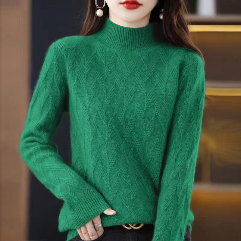 

Thick Base Sweater for Autumn and Winter Semi High Neck Loose Sweater for Women 3XL зелёный