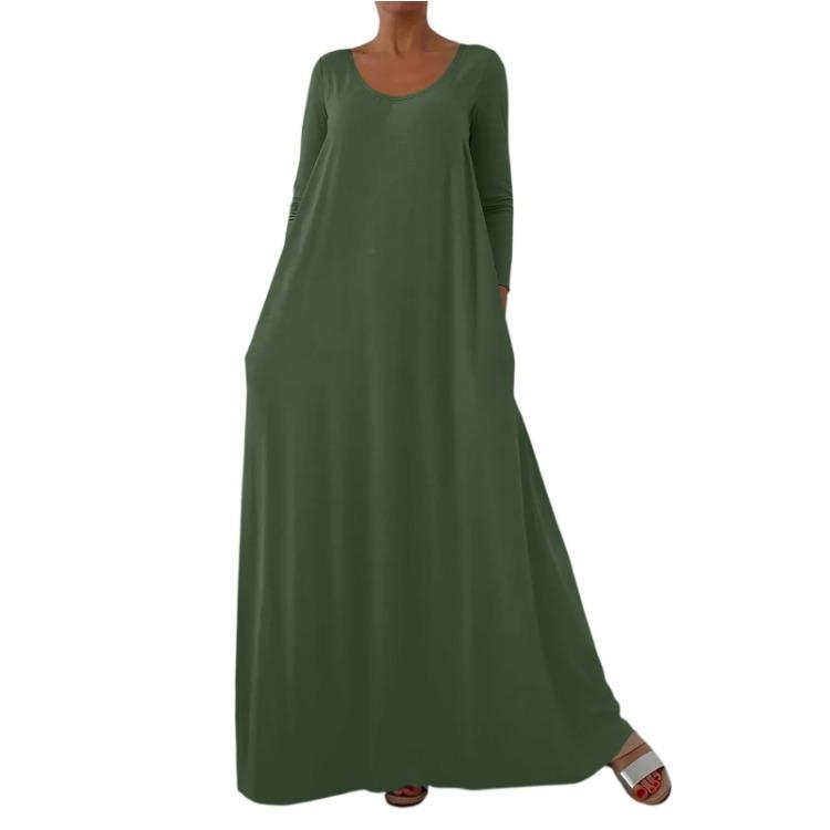 Abito Pullover Casual Largo da Donna alla Moda a Manica Lunga con Scollo a V e Colore Uniforme