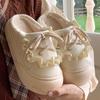 Fashion Women Cute Bowtie Mary Jane Cotton Slippers 2025 Winter Soft Thick Bottom Outdoor Slippers Woman Non-Slip Flat Heels House Shoes