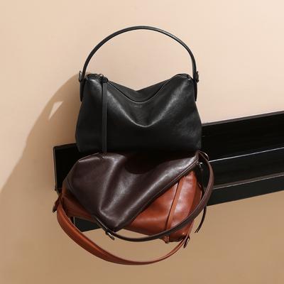 Geantă de mână retro leneșă cu căptușeală din piele, design de nișă, geantă simplă sub braț, geantă de mână de lux pentru femei
