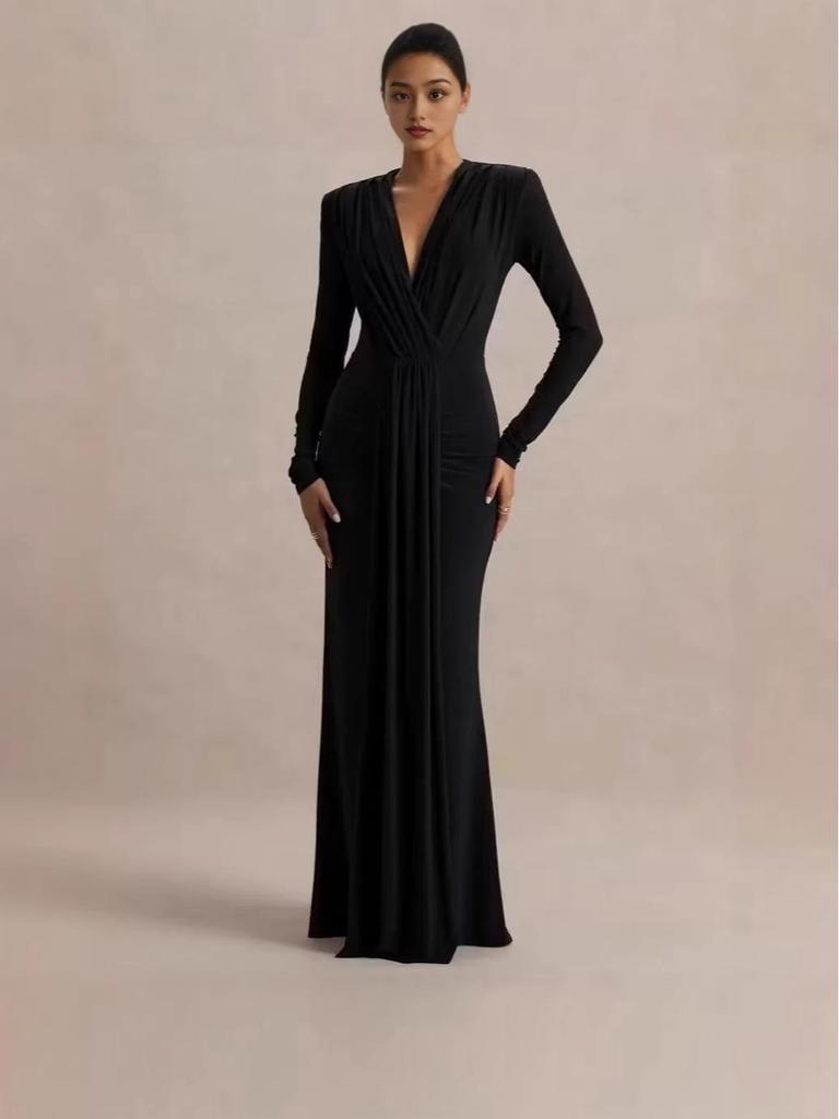 2026 Spring/Summer Elegant Pleated V-neck Evening Dress