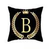 2piece 45x45cm Black Gold Letter Fleece Printed Pillow Cover Crown Sofa Cushion Cover Home Furnishings Pillowcase Without Core