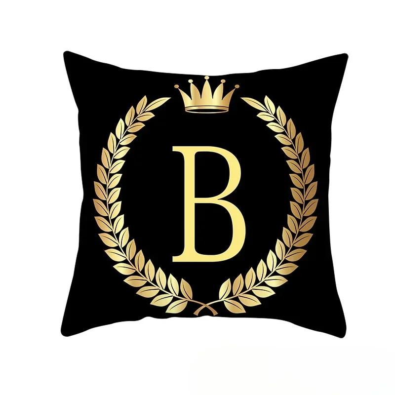 2piece 45x45cm Black Gold Letter Fleece Printed Pillow Cover Crown Sofa Cushion Cover Home Furnishings Pillowcase Without Core